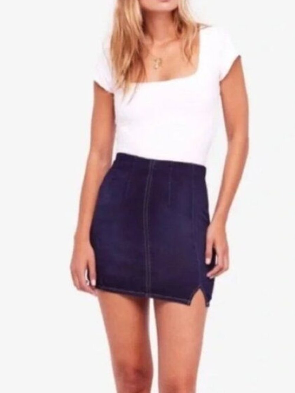 FREE PEOPLE Femme Fatale Stretch Denim Miniskirt - XS